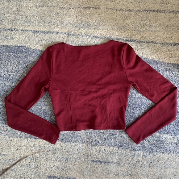 BURGUNDY CORSET TOP W/ SWEETHEART NECKLINE - Picture 4 of 4